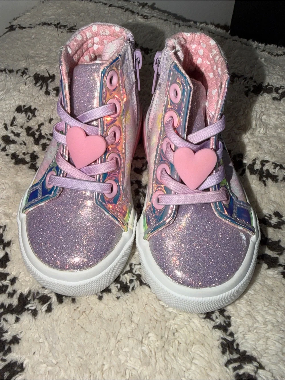 Girls' Pink Glitter Heart High-Top Sneakers - Kids